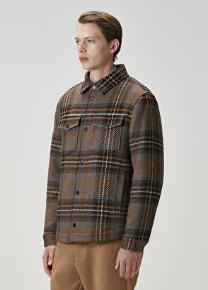 Beymen Club Kahverengi Ekose Desenli Yün Dış Gömlek - 5