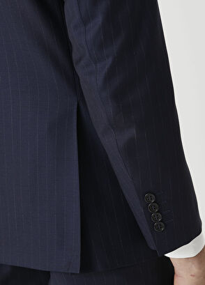 Lacivert Çizgi Desenli Yün Takım Elbise - Görsel 8