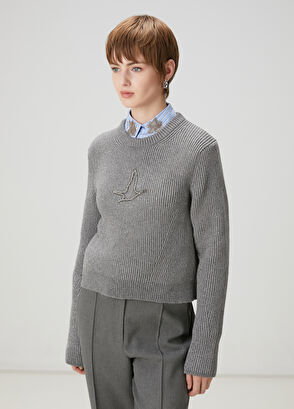 Beymen Club Grey Embellished Logo Wool Sweater - 4