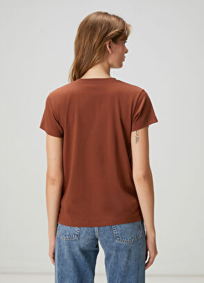 Beymen Club Light Brown V-Neck Embroidered Logo T-shirt - 5