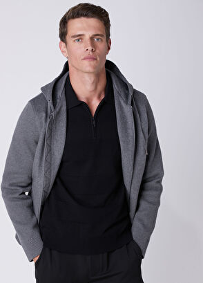 Beymen Club Grey Hooded Body Cachet Wool Sweater Coat - 5