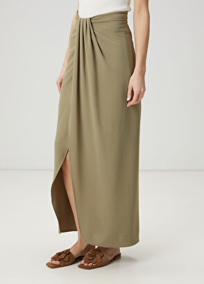 Beymen Club Açık Haki Drapeli Midi Anvelop Etek - 4