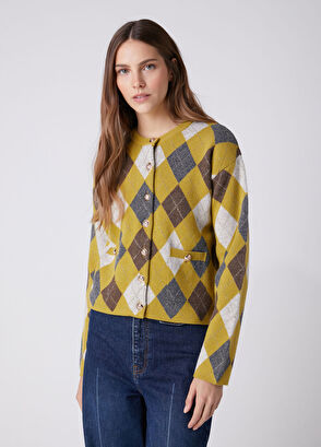 Beymen Club Oil Green Diamond Patterned Cardigan - 6