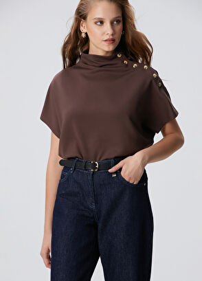 Network Acı Kahve Çıtçıt Detaylı T-shirt - 4