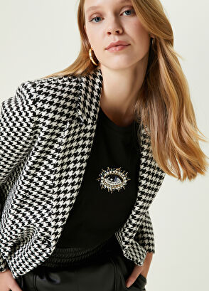 Beymen Club Siyah Beyaz Kelebek Yaka Desenli Ceket - 3