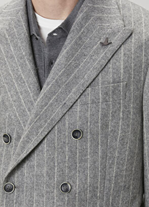 Beymen Club Gri Çizgi Desenli Kruvaze Ceket - 6