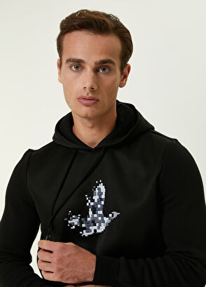 Beymen Club Siyah Kapüşonlu Piksel Kaz Nakışlı Garnili Kazak - 7