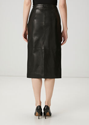 Beymen Club Siyah Midi Deri Etek - 4