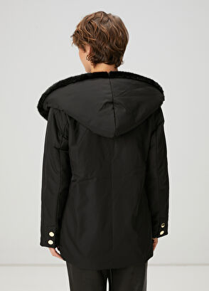 Beymen Club Siyah Kapüşonlu Kruvaze Kaban - 5