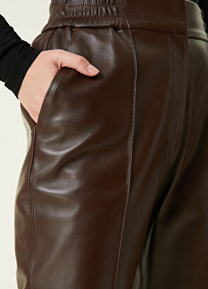 Beymen Club Kahverengi Nervürlü Deri Pantolon - 4