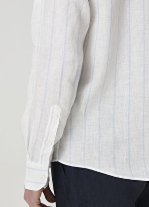 Beymen Club Comfort Fit Mavi Silik Çizgi Desenli Keten Gömlek - 7