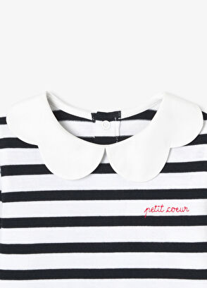 Jacadi Paris Lacivert Beyaz Taraklı Yaka Uzun Kollu Breton Kız Bebek T-Shirt - 3