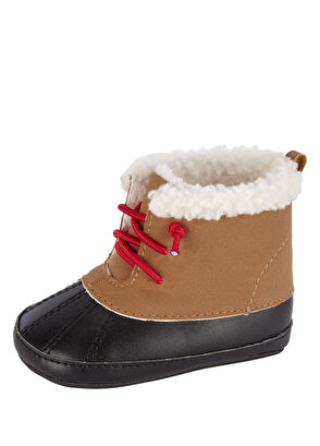 Carter's Brown Toddler Boy Slippers with Red Lace Detail - 6