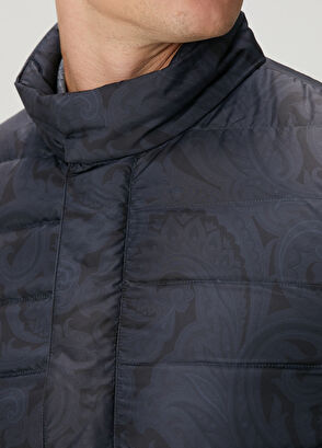 Lacivert Desenli Kapitoneli Mont - Görsel 7