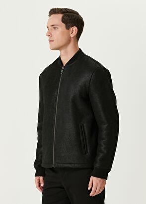 Beymen Club Black Bomber Leather Coat - 5
