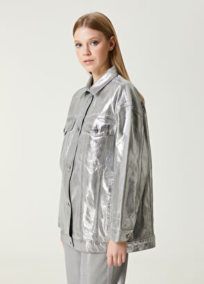 Beymen Club Silver Varaklı Oversize Denim Ceket - 5