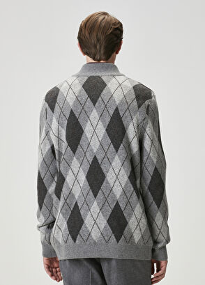 Beymen Club Grey Zipper Diamond Patterned Wool Sweater - 5