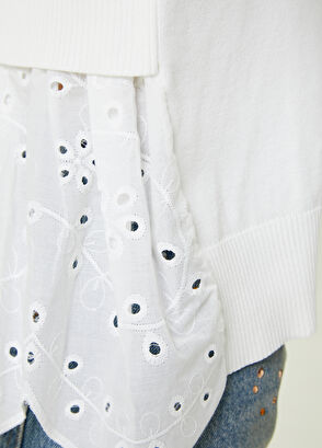 Beymen Club Beyaz Çizgili Eteği Delikli Garnili Kısa Kol Kazak - 5