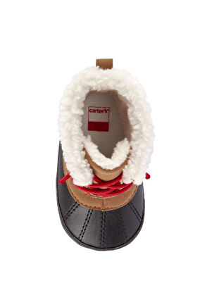 Carter's Brown Toddler Boy Slippers with Red Lace Detail - 4