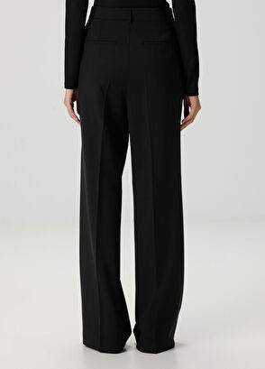 Siyah Bol Paça Yün Pantolon - Görsel 7