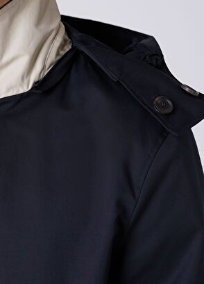 Beymen Club Navy Blue Beige Hooded Reversible Overcoat - 8