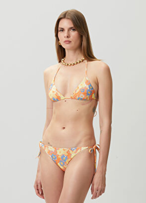 Les Benjamins Orange Floral Triangle Bikini Top - 3