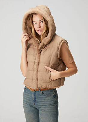 Beymen Club Camel Hooded Reversible Vest - 4