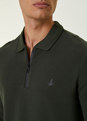 Beymen Club Slim Fit Haki Polo Yaka Ottoman Dokulu Sweatshirt - 5