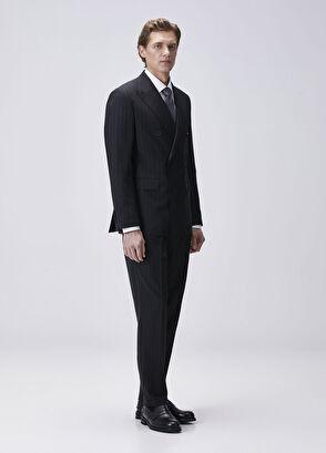 Drop 8 Siyah Çizgili Yün Kruvaze Takım Elbise - Görsel 8