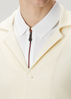 Isaia Beyaz Yün Triko Hırka - 5