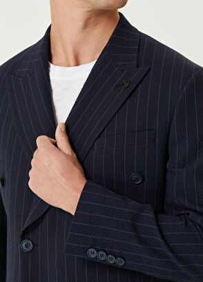 Beymen Club Lacivert Çizgili Gofreli Kruvaze Takım Elbise - 7