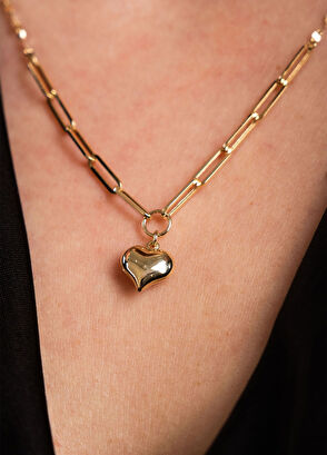 Safir Mücevher Lovely Ataç Çift Zincir Kalp 14 Ayar Altın Kadın Kolye - 3