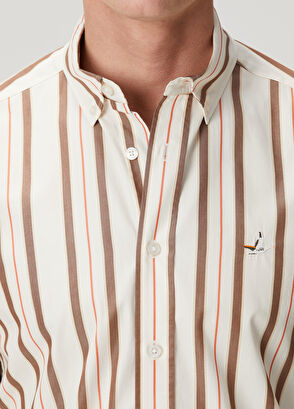 Beymen Club Comfort Fit Bej Kahverengi Çizgi Desenli Gömlek - 6