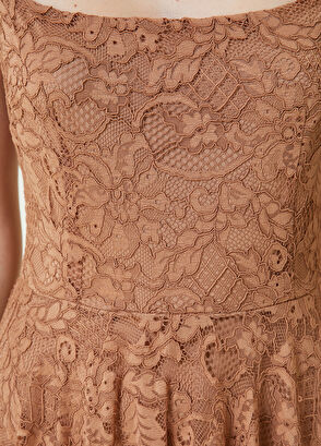 Beymen Club Dark Beige Midi Lace Cocktail Dress - 5