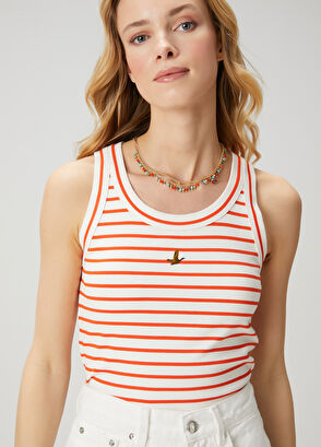 Beymen Club Mercan Beyaz Çizgi Desenli Atlet - 4