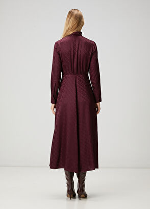 Beymen Club Plum Jacquard Silk Shirt Dress - 6