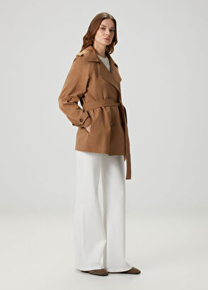 Kahverengi Kısa Pardösü - Görsel 4