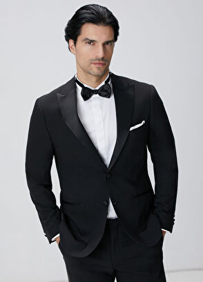 Network Siyah Yün Karışımlı Smokin Takım Elbise - 5