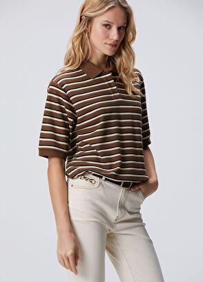 Network Kahverengi Çizgili Pike Sweatshirt - 4