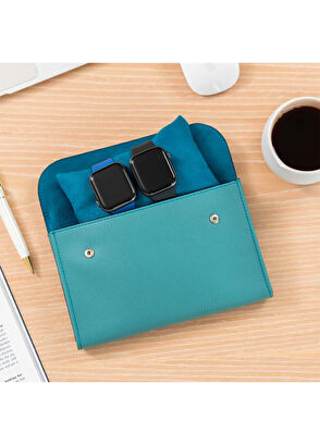 Pack'n Travel Turkuaz Deri 2'li Saat Kılıfı - 6