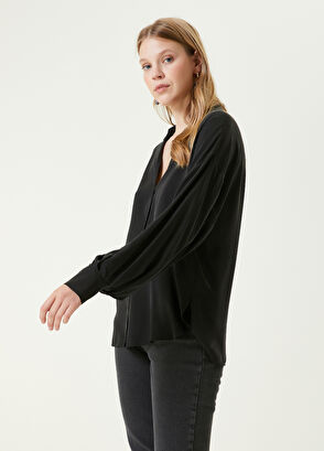 Beymen Club Siyah Kaçık Yaka Twill İpek Gömlek - 3