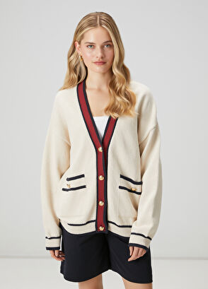 Beymen Club Oversize Ekru İşlemeli Triko Ceket - 3