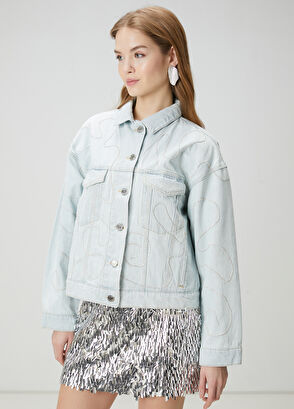 Beymen Club Oversize Açık Mavi Taşlı Denim Ceket - 4