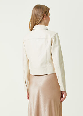 Beymen Club Broken White Shirt Collar Leather Trucker Jacket - 5