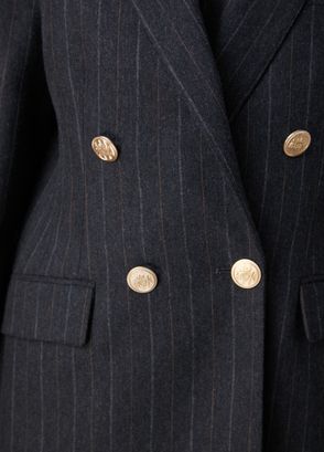 Beymen Club Antrasit Çizgili Kruvaze Yün Blazer - 8