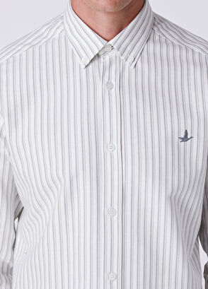 Beymen Club Beyaz Gri Comfort Fit Çizgili Oxford Gömlek - 6
