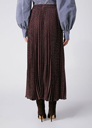 Beymen Club Plum Patterned Pleated Midi Skirt - 4