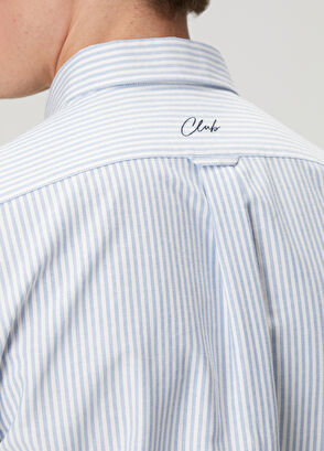 Beymen Club Comfort Fit Blue White Stripe Patterned Oxford Shi - 8