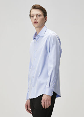 Beymen Club Comfort Fit Koyu Mavi Armürlü Non-iron Gömlek - 5