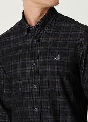 Beymen Club Navy Blue Plaid Patterned Velvet Shirt - 6